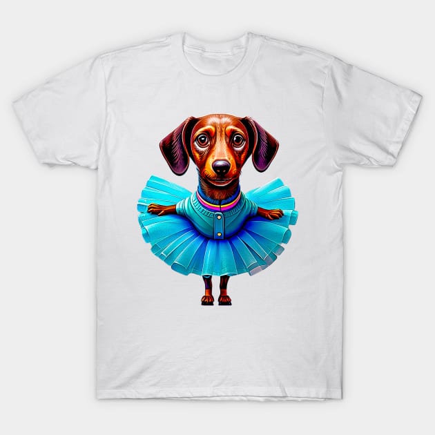 En Pointe! A Blue Tutu Dachshund Ballerina: A Petite Dance Beauty T-Shirt by fur-niche